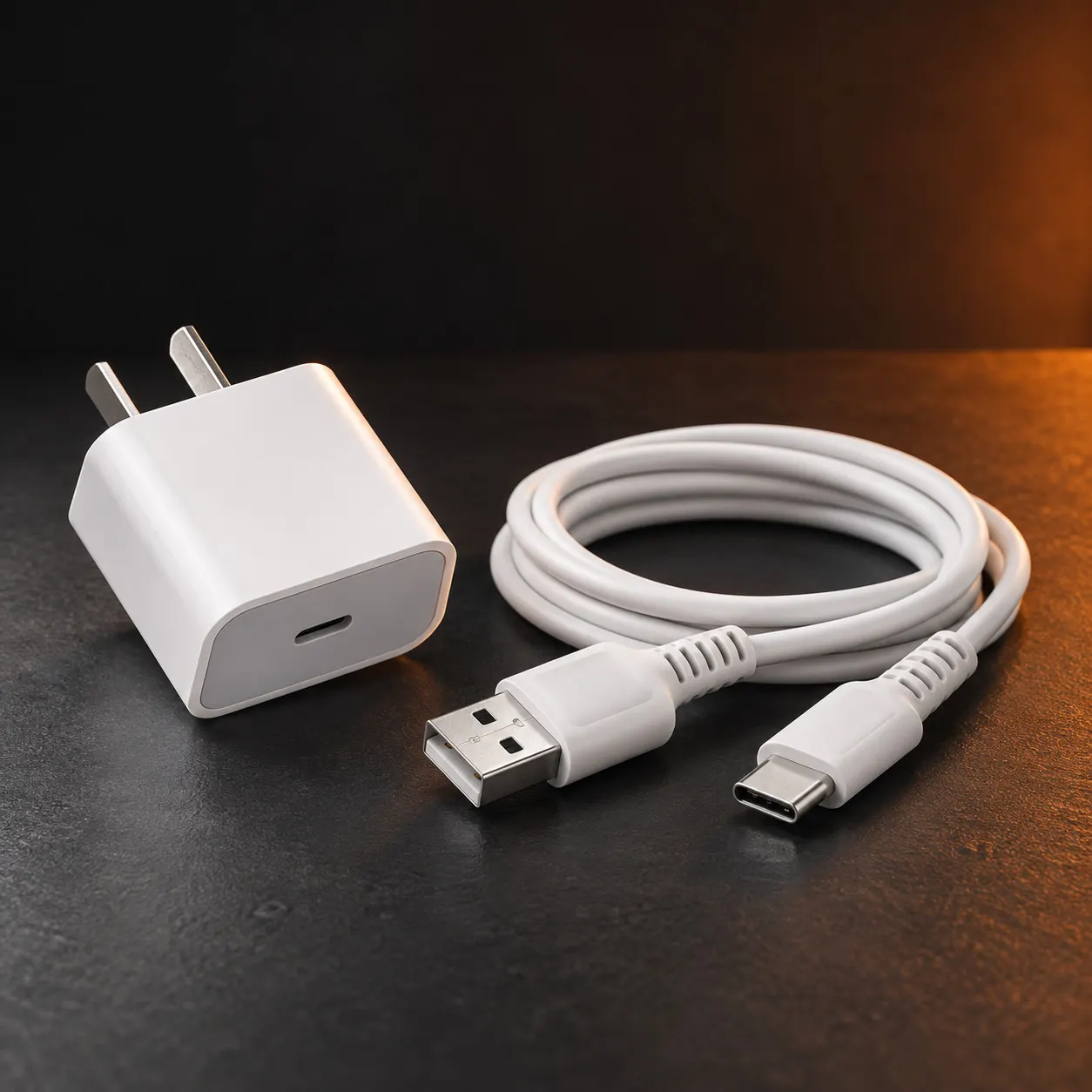Cargador y cable blancos